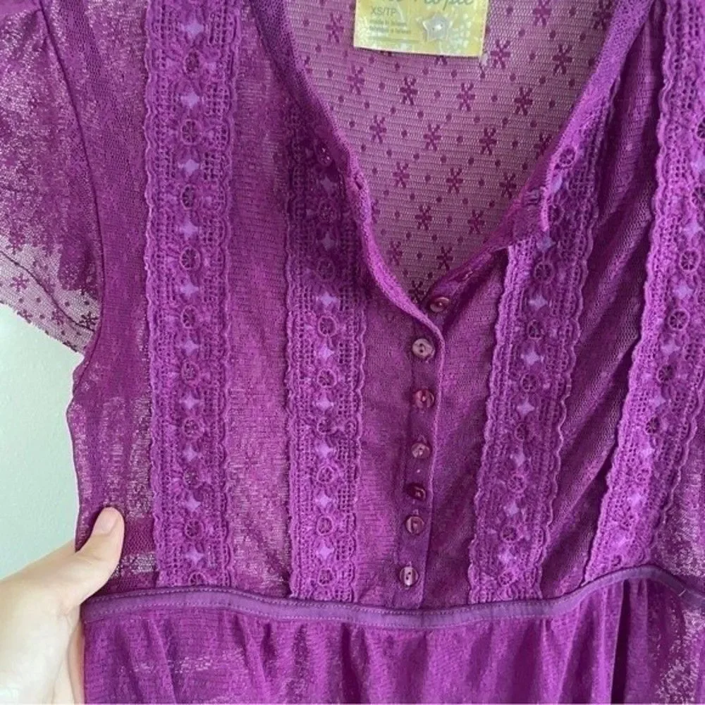 Y2K Free People Vintage Purple Whimsy Top XS